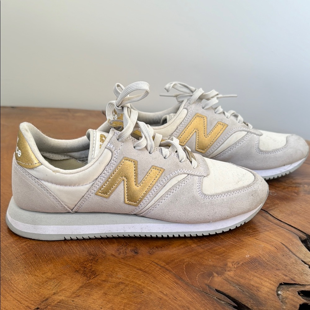 New Balance Beige and Gold Sneakers